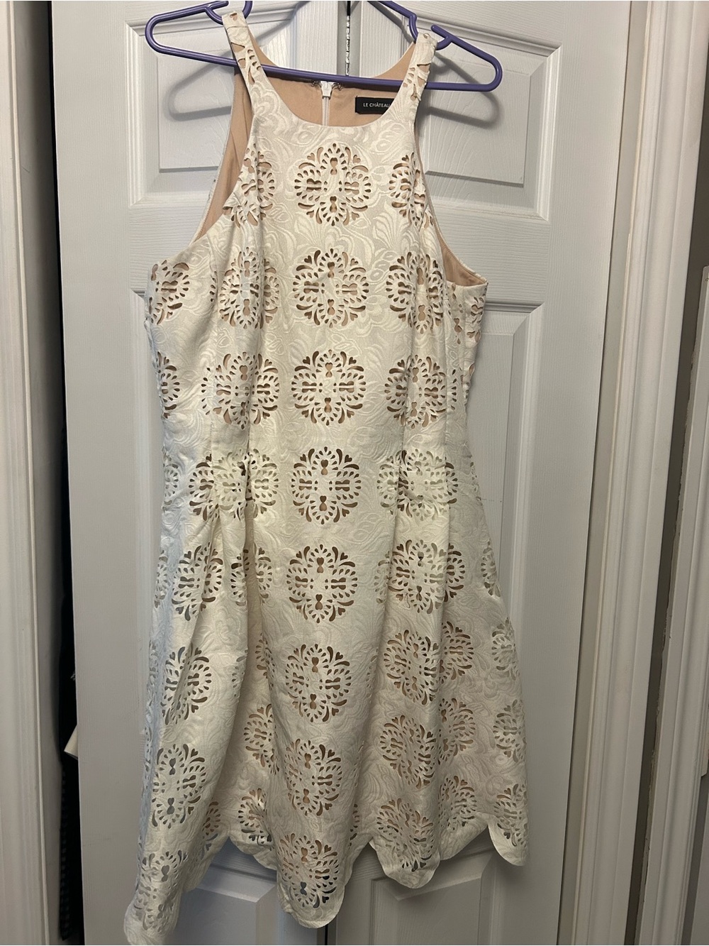 le chateau Cream Laser-Cut A-Line Dress